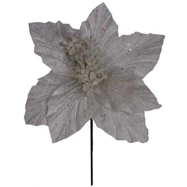 Χριστουγεννιάτικο Λουλούδι Αλεξανδρινο, Λευκό με Στρας (20cm)
